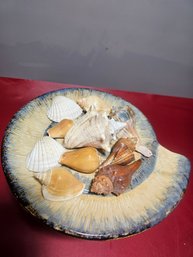 Beautiful Art Studio Glazed Plate Bowl Filled With Shells