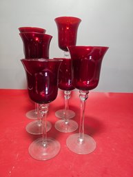 Ruby Red Christmas Votive Holders Stem Glasses Different Sizes, Tallest One 13'
