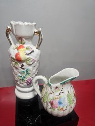Two Vintage Handpainted Gilded Porcelain Items