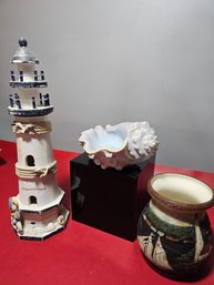Three Nautical Theme Decorative Items, Lighthouse