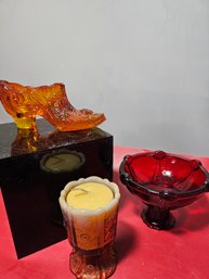 Three Decorative Colored Glass Items