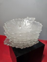 Six Frosted Glass Leaf Shape Footed Plates Candy Dishes