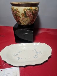 Nice Satsuma Style Vase, Flower Pot, And A Studio Pottery Dish, Platter