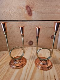 PAIR Coppercraft Guild Copper & Brass Candlestick Holder 2 Arm Taper Candle USA