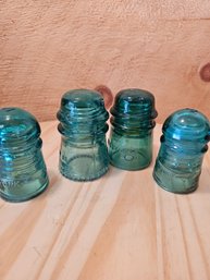 4 Vintage Glass Pole 3 1/2' To 4' Insulators Aqua Green