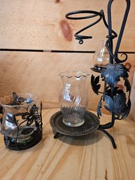 Metal Vase Holders, Glass Vase, 2 Glasscandle Holders