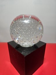 Vintage BIG Crystal Glass Paper Weight Clear W/ Row Bubbles 4' Tall Murano Style
