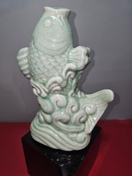 9.5 ' Chinese Porcelain Fish Statue Pottery Animal Sculpture