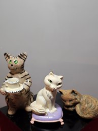 Three Cat Figurines, One Is From Barbie Collection, Cute