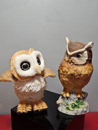 Two Cute Porcelain, Bisque Owls