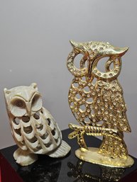 Two Beautiful Owls, The Marble One Is Carved I Side With Another Owl Inside It