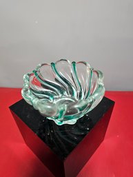 Peoermint Green Crystal Blown Glass Candle Holder