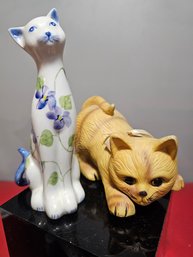 Two Adorable Cat Figurines, Porcelain