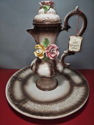 Very Large Original Capodimonte Pitcher And Plate