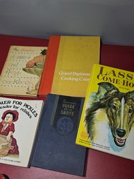 FIVE Vintage Or Antique Books, 3 Cookbooks And A Lassie
