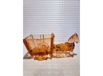 Lead Crystal With Red Hue, Horse Towing Carriage Figurine