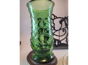 Vintage E.O. Brody Co. Green Glass Scale Pattern Vase 9.25' Tall