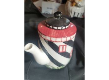 Vintage Ceramic Lighthouse Teapot With Lid, Decorative, Nantucket
