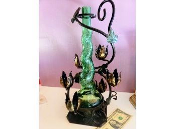 Unique Green Vase In Brass Vine Candle Holders