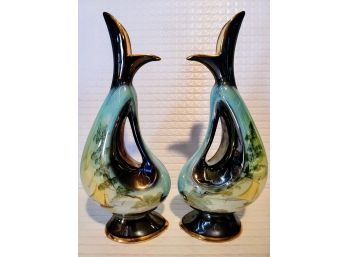 A Pair Of Vintage SESTO FIAMMA ITALIAN Hand Painted Vases (or Decanters)