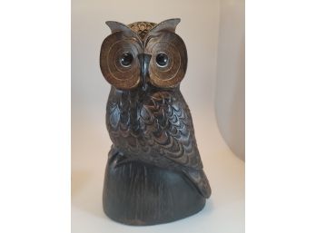 Great Horned Owl Faux Wood Cute Hand-painted Figure Statue