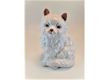 Kitten White Cat Terra-cotta & Glaze Mix Statues Figurines Ceramic 7 1/2 '
