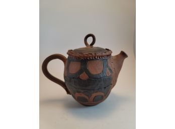 Handcrafted Art Pottery Earth Tones Not Glazed (only Inside) Teapot-Signed-SISK