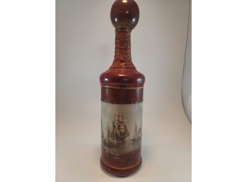 Vintage Leather Wrapped 13.5 X 3 Bottle Decanter Ships At Sea Made In Italy