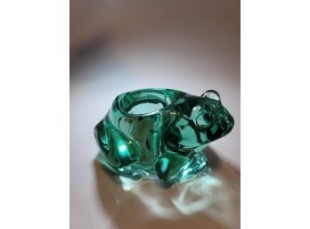 Green Glass Frog Votive Candle Holder Indiana Glass Heavy Solid Vintage