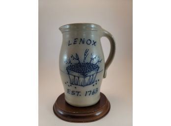 Maple City Pottery Saltware Salt Glazed Blue Cobalt Lenox Pitcher/Mug- 1993 8'