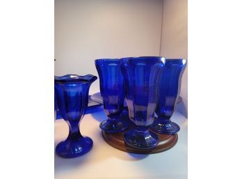 Trio Of Cobalt Blue Malt Sundae Float Glasses  1 Extra (1005b)
