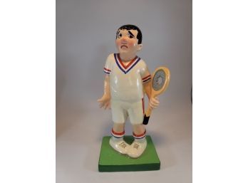 Vintage Tennis Player Character Vase Pencil Holder Ouch Funny Statue 11.5'