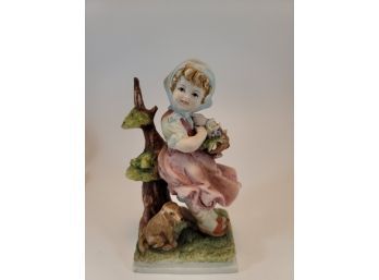 Lefton Japan Girl And Dog Figurine KW5051 Mint Beautiful Handcrafted And Painted