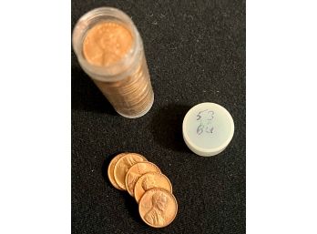 Uncirculated Roll Of Fifty 1953 Wheat Pennies