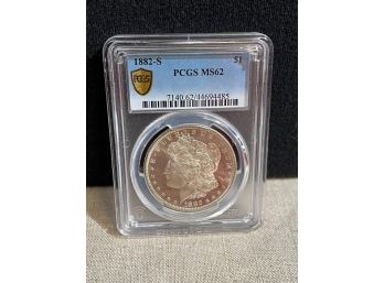 PCGS Graded 1882-s Morgan Silver Dollar, MS-62, Under Graded For Sure, Prooflike Qualities