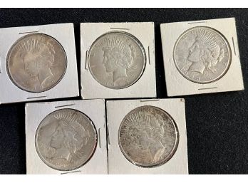 Group Of Five U.S. Silver Peace Dollars, VF-BU Condition, Various Dates