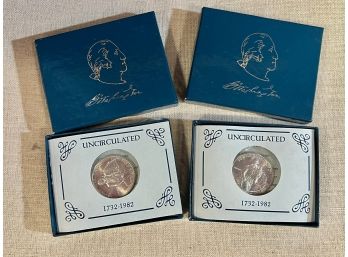 Pair Of 1982 U.s. Mint Silver Commemorative Washington Half Dollars