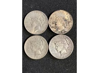 Group Of Four U.s. Silver Peace Dollars VF-AU Condition,  Pair Of Rare 1921s