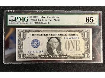 1928 $1 Silver Certificate Funnyback, Graded PMG 65 Gem Uncirculated EPQ
