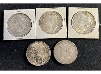Group Of Five U.S. Silver Peace Dollars, VF-BU Condition, Various Dates