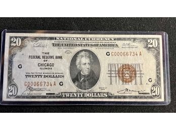 Series Of 1929 $20 Federal Reserve Of Chicago National Currency Note, XF