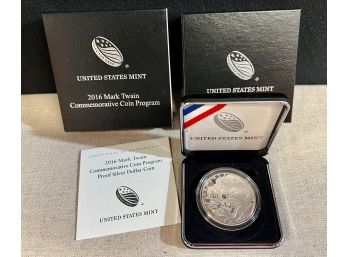 2016 U.s. Mint Mark Twain Silver Commemorative Proof Dollar