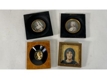Group Of 4 Antique Miniature Portraits On Ivory