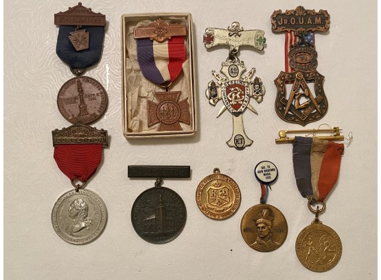 Antique Commemorative Medal Lot, Knight's Templar, Firefighters Etc.