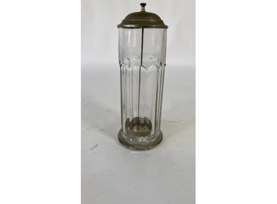 Antique Pressed Glass And Nickel Plated Soda Fountain Straw Holder Dispenser