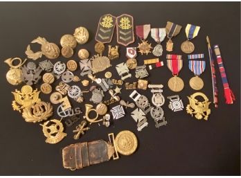 Large Antique Military Insignia & Medal Lot