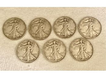 Lot Of Seven 1937-s Walking Liberty Silver Half Dollars