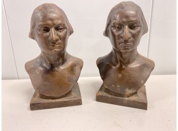 Pair Of Antique Bronze George Washington Bust Bookends