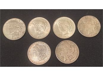 Lot Of Six U.s. Silver Dollars
