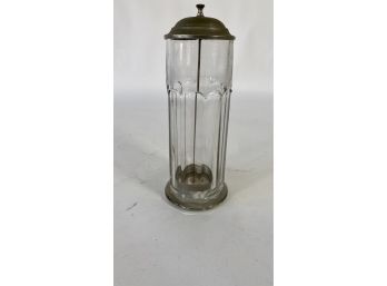 Antique Pressed Glass And Nickel Plated Soda Fountain Straw Holder Dispenser